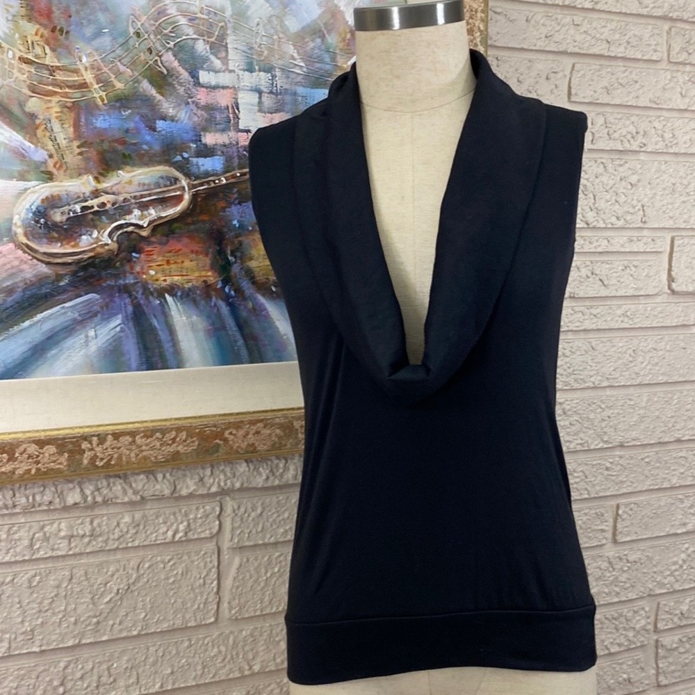 Fluxus Plunging Draped Cowl Neckline Sleeveless Knit Top